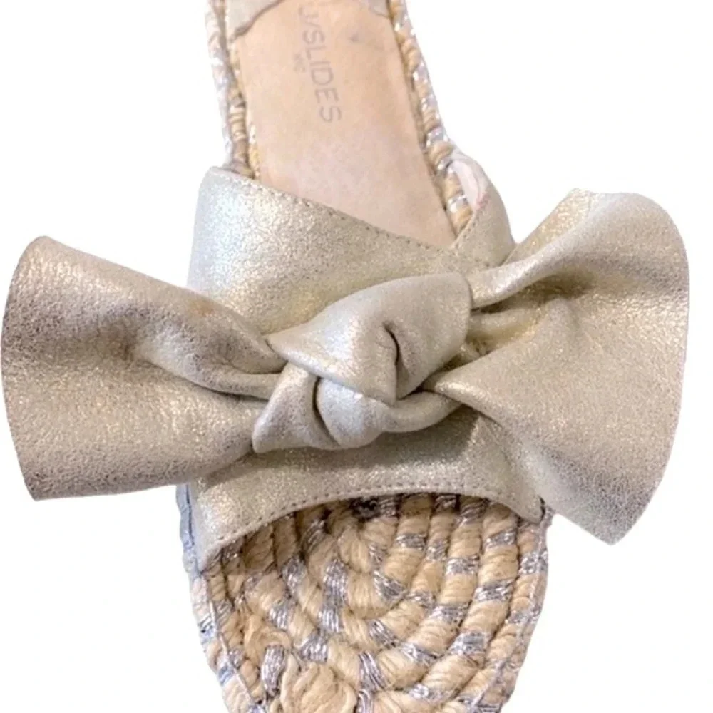 J/Slides Bow Champagne Color Preppy Espadrille Coquette Platform Slides Size 10